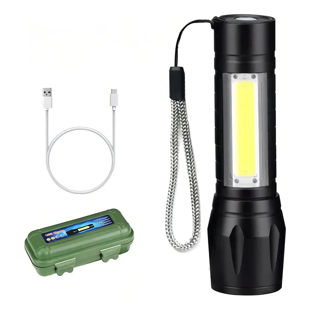 Mini Lanterna Tática Led Cob Forte Usb Recarregável Militar Profissional Com Zoom Cor Da Luz Branco