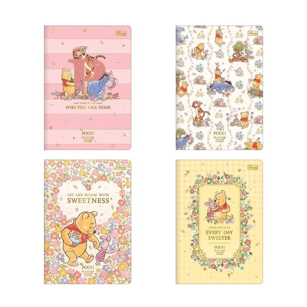 Agenda planner grampeado mensal Pooh 2027 Tilibra