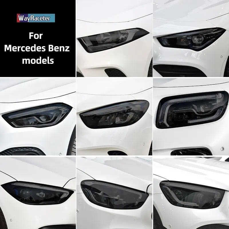 Película Protetora De Farol De Carro , Adesivo TPU Preto Fumado Para Mercedes Benz W177 W176 W205 W206 C117 C118 X156 X2