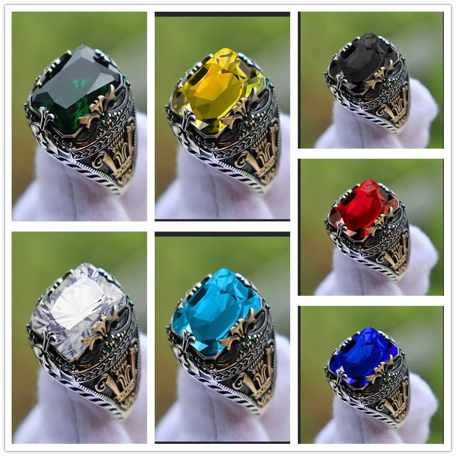 Feito À Mão Turico Sinete Anéis para Homens Antigo Esculpido Anel Místico Zircão Incrustação Novo Punk Motor Biker S1U3