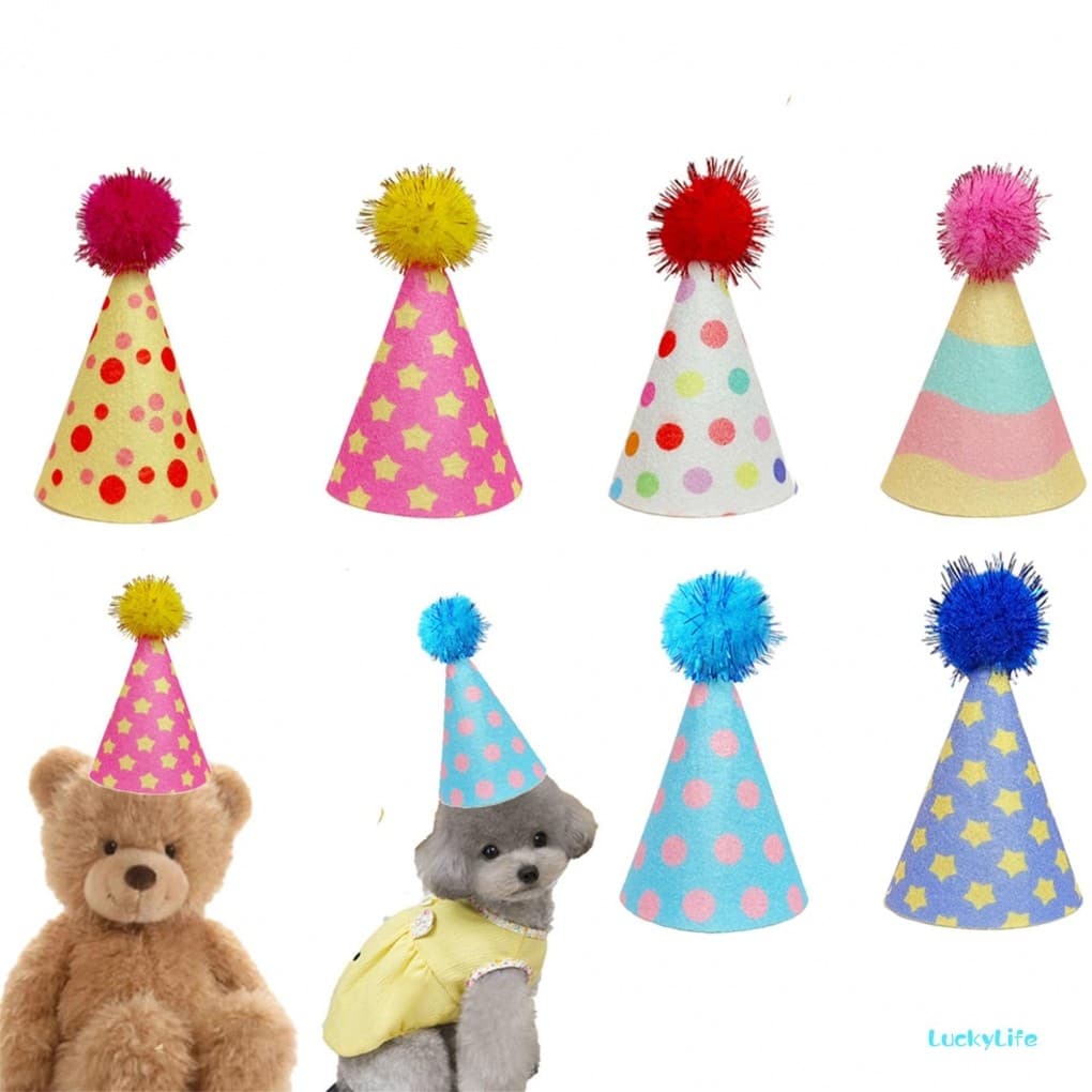 6 Pçs Colorido Mini Chapéus De Festa Para Animais De Pelúcia Dot Print Cone Aniversário Cão Gato Uso Diário