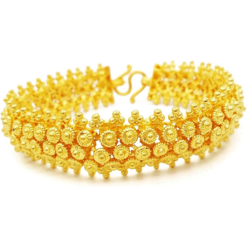 Pulseira Pikun Flower Lai Thai Banhada a Ouro 22k 24k, Preenchida com Ouro Amarelo Tailandês RJRX