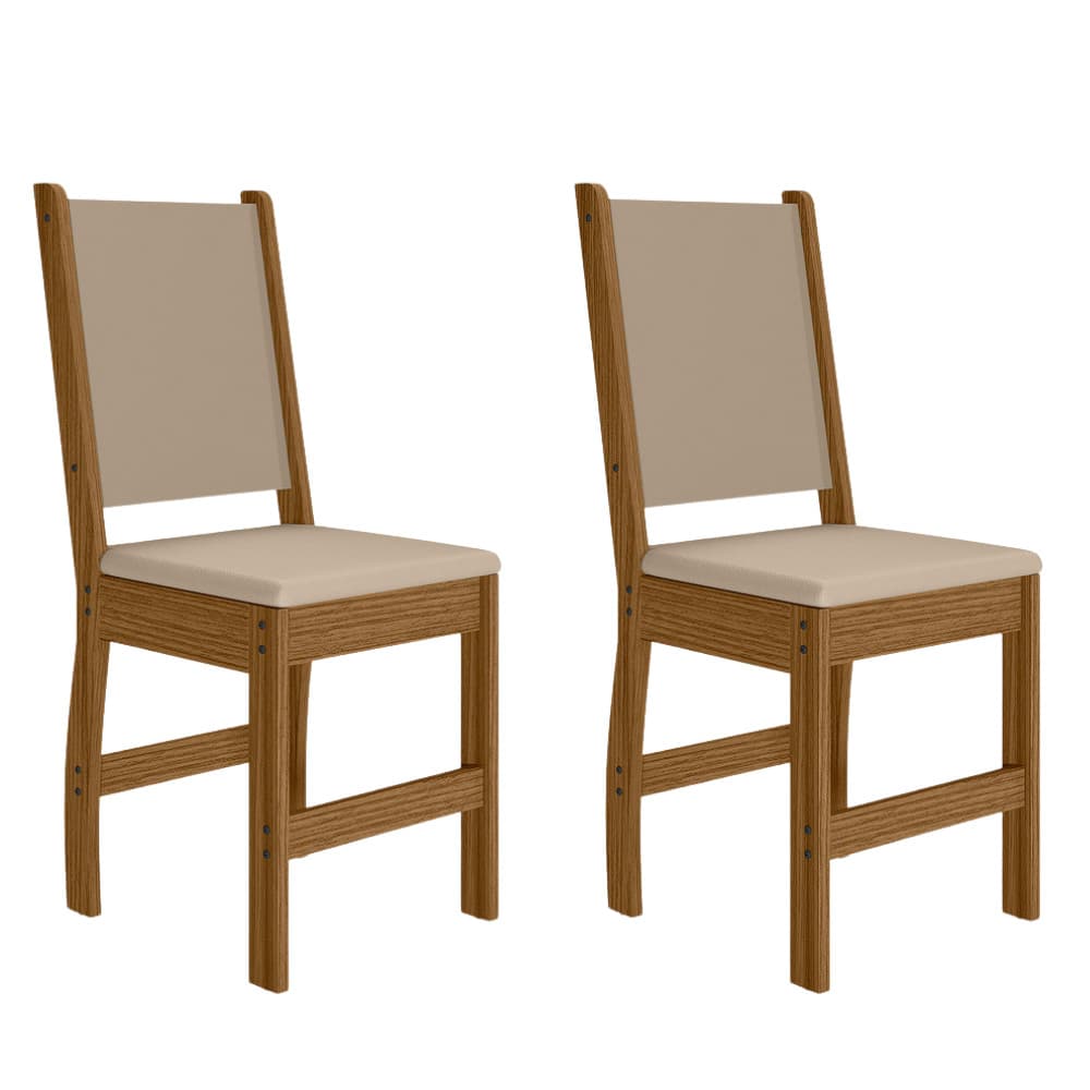 Conjunto 2 Cadeiras de Jantar Estofada Clara MDF Encosto Bege Rustica Reforçada