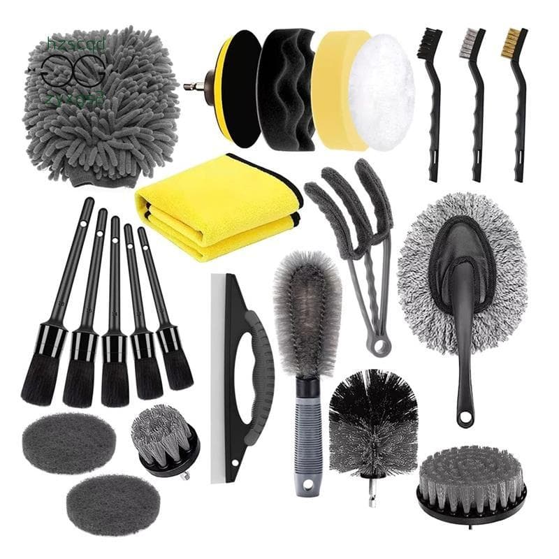 Conjunto De Escova De Detalhamento De Carro , 23 Peças , Kit De Limpeza Saco De Lavagem Com Toalha , Pneu , Ferramentas