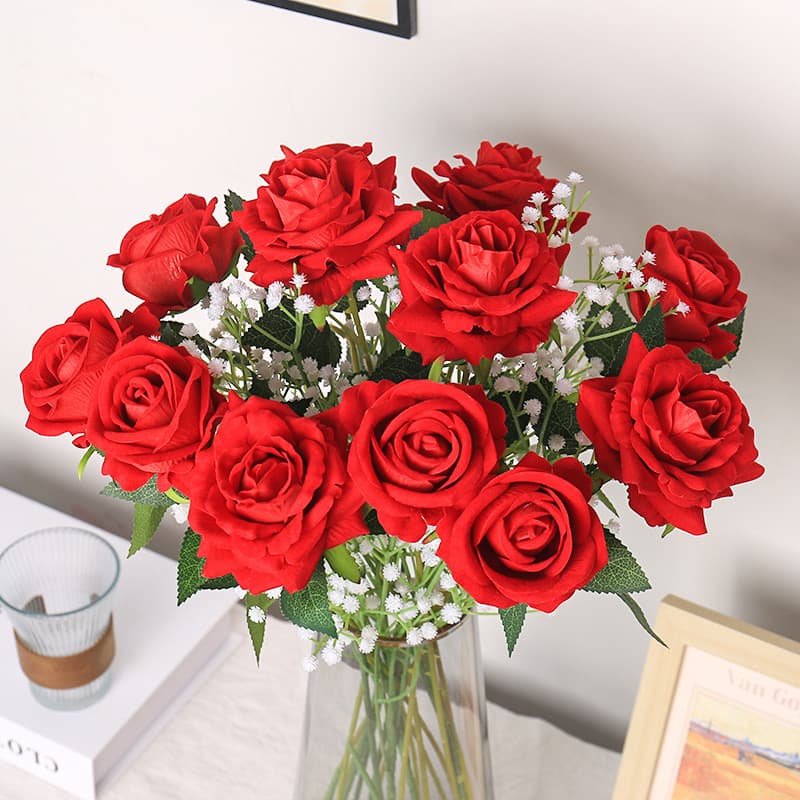Simulação flanela rosa artificial flor artificial decoração para casa flor adereços de tiro de casamento