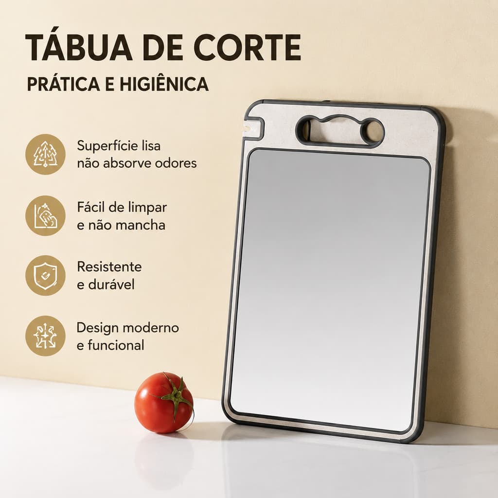 Tábua de Corte Dupla Face Aço Inox 304 e PP Antibacteriana para Carnes, Frutas e Legumes