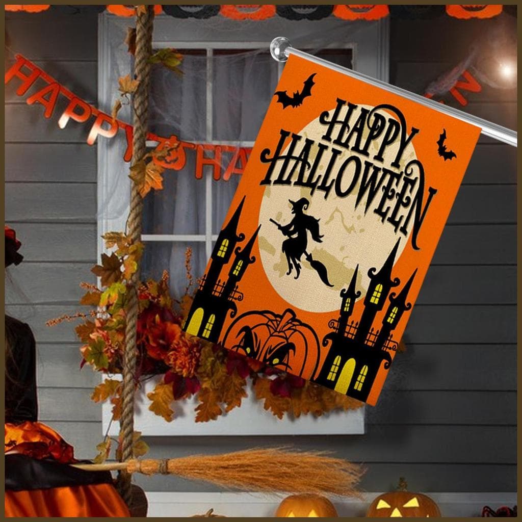 Bandeiras De Jardim Sazonal Decorativas Abóbora Bruxa Bandeira De Ação De Graças 12x18 Polegadas Festa De Halloween Outo