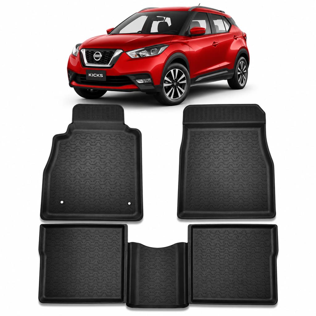 Jogo Tapete Tipo Bandeja Borda Alta TPE Emborrachado Nissan Kicks 2016 até 2025 5 Peças