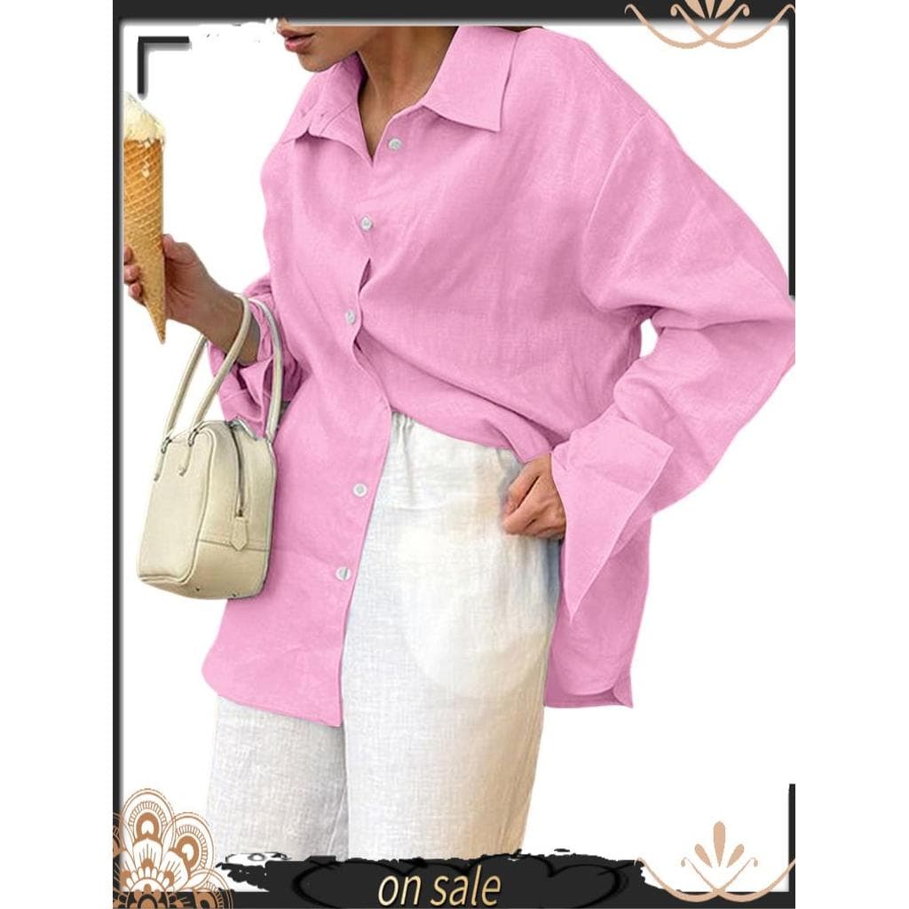 [Vendas Quentes Y] Camisa Feminina 100 % Algodão Com Botões Rosa S