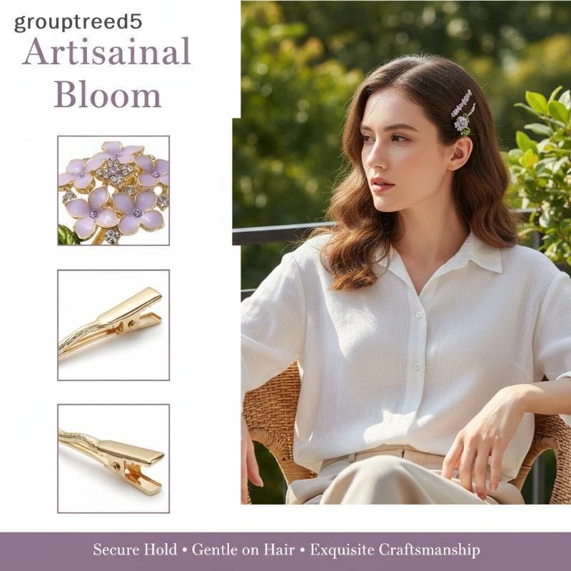 grouptreed5 Grampos De Cabelo Com Flores De Glicínias , 2 Peças , Conjunto Para Mulheres , Clipes Laterais Românticos ,