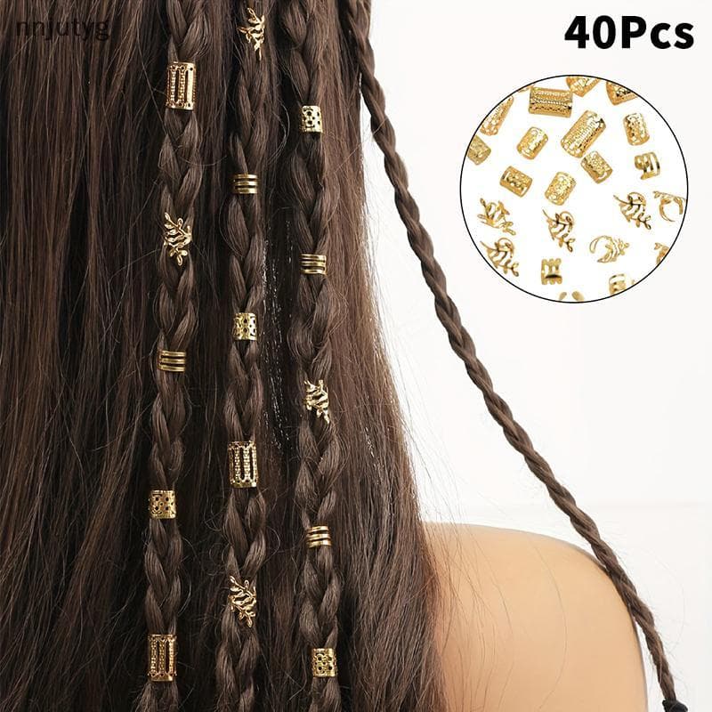 40 Pçs/Set Vintage Ouro Prata Oco Anéis De Cabelo Ferro Manguito Grampos Laço Decoração Acessórios Para O Lo Jóias Tranç