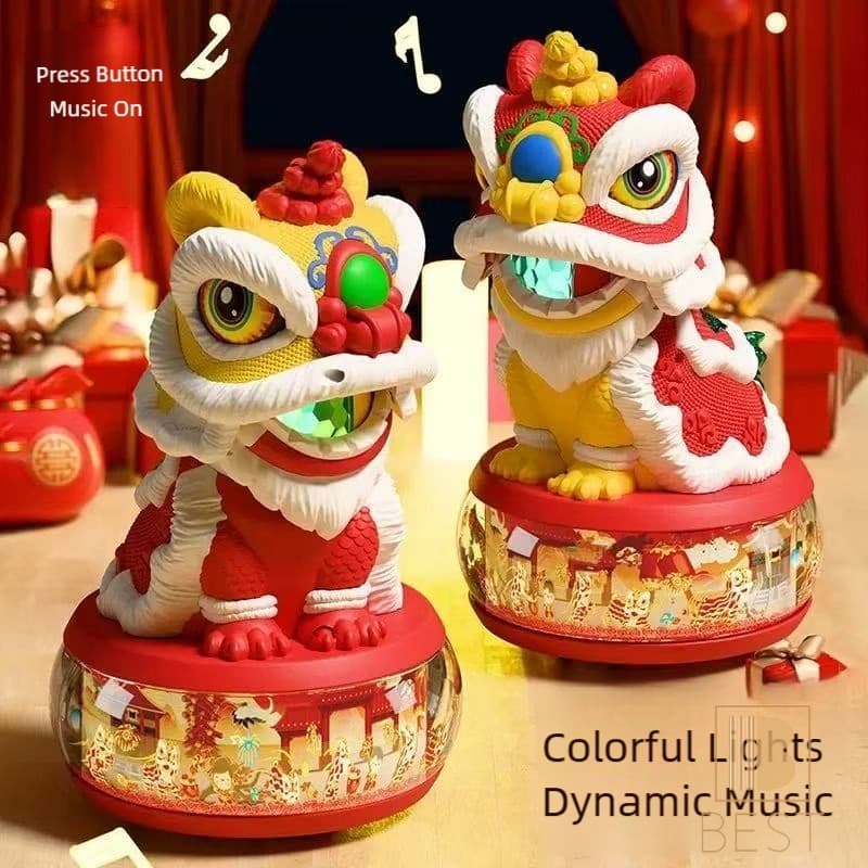 Brinquedo Elétrico De Gongo Para Despertar Leão-Lanterna De Balanço Musical Leve Presente De Ano Novo