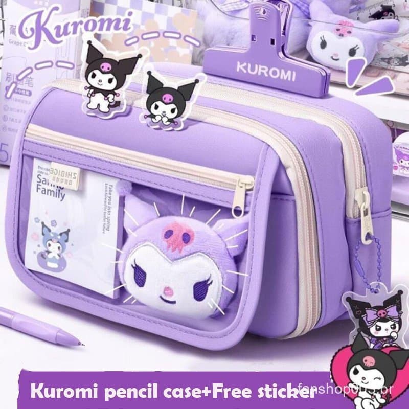 Estojo Transparente Kuromi My Melody Capybara Grande Capacidade Bolsa com Zíper Impermeável para Material Escolar