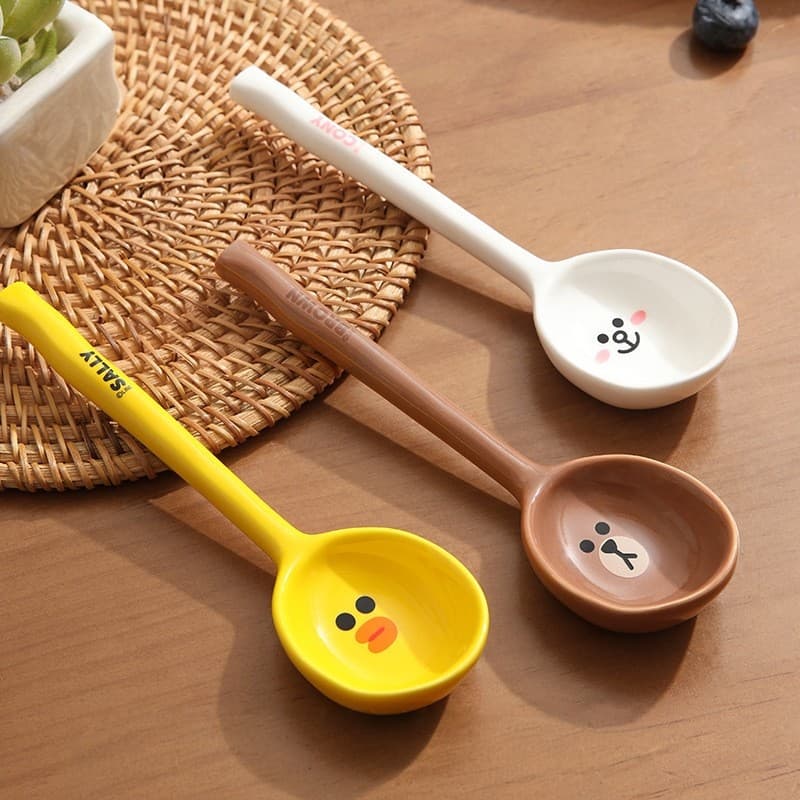 Colher de cerâmica de urso marrom, colher pequena de cabo longo de alto valor, colher de alimentação doméstica, desenho