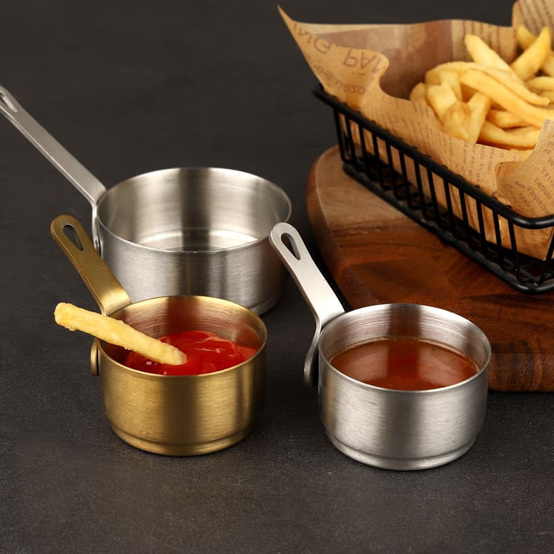 Tigela de molho de aço inoxidável 304, pote de molho de bife europeu, coreano, Teppanyaki, balde de pimenta preta, Mini
