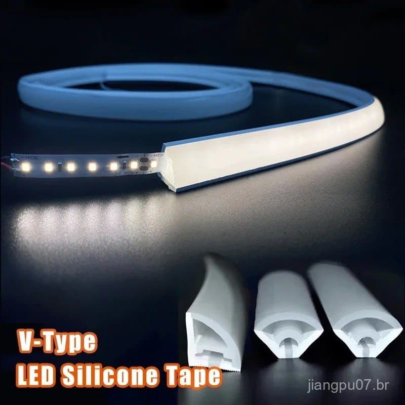 Fita de Luz LED de Silicone 12V à Prova d'Água, Tubo Flexível de Gel de Sílica Tipo V, Difusor de Canal LED para Ilumina