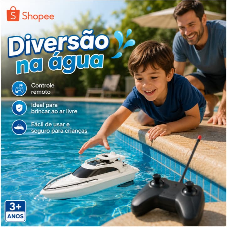 Lancha Barco Naval RC Infantil Controle Remoto Alta Velocidade Aquático Recarregável  Brinquedo