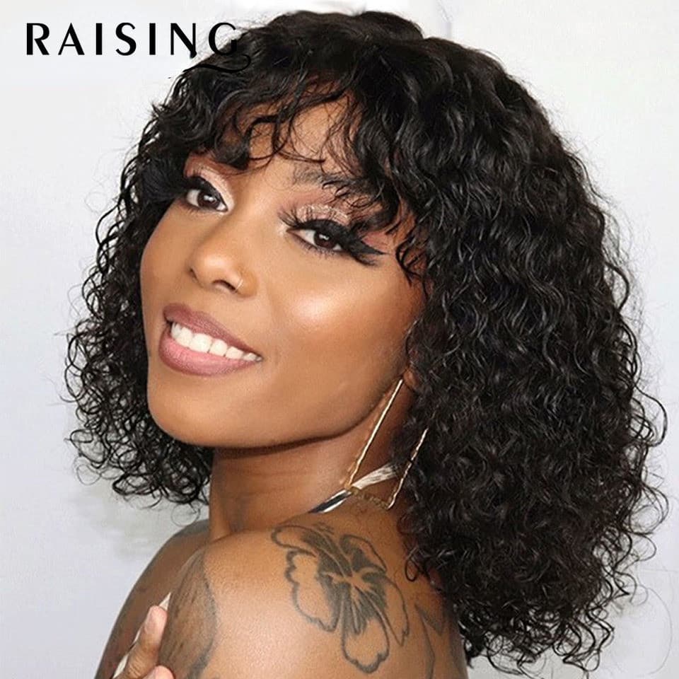 Perucas De Cabelo Humano Encaracolado Bob Brasileiro Para Mulheres Ombre Preto Castanho Profundo Peruca Completa Com Fra