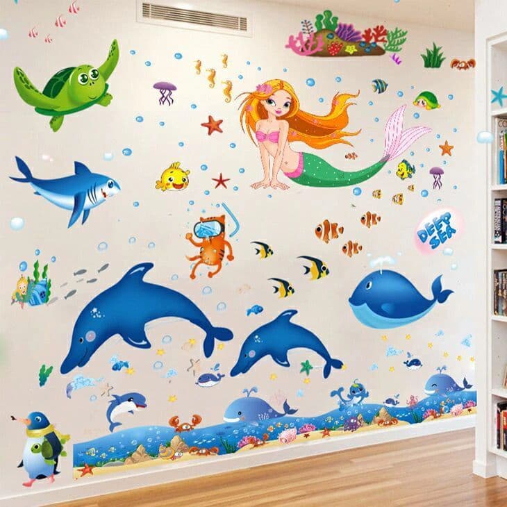 Quarto das crianças jardim de infância oceano Hall banheiro dos desenhos animados adesivos de parede mundo subaquático p
