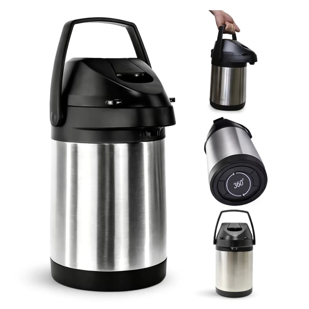 Garrafa Térmica PREMIUM Inox 2,5 Litros com Bomba de Pressão e Base Giratória