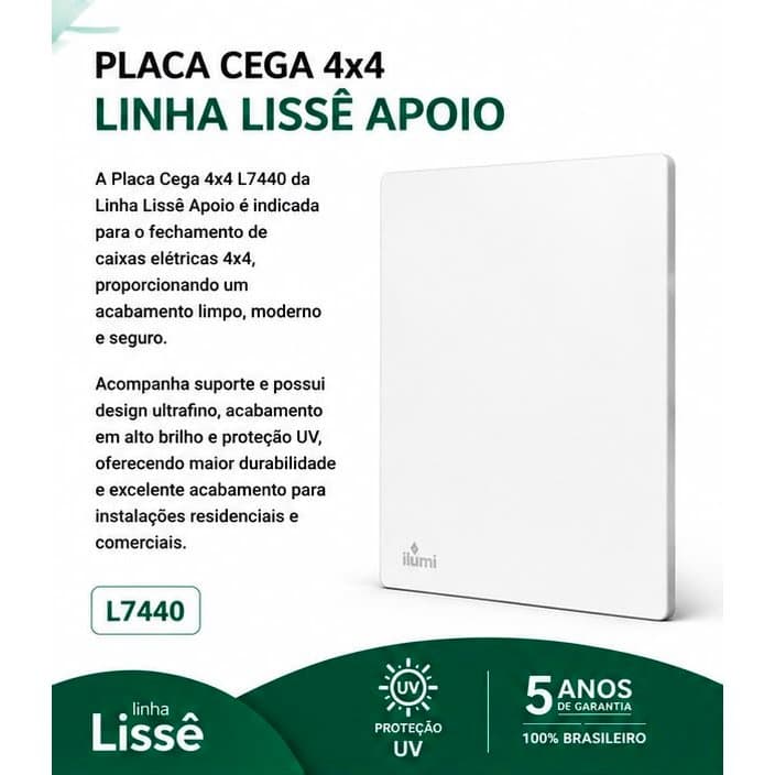 Placa Cega 4x4 com Suporte Linha Lissê Apoio Branca L7440