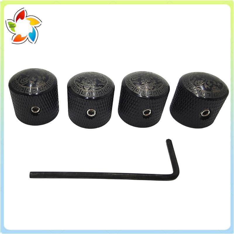 Conjunto De Botões De Tom De Volume De Guitarra Elétrica-4 Metal Esculpidos Com Furos , Inclui Chave