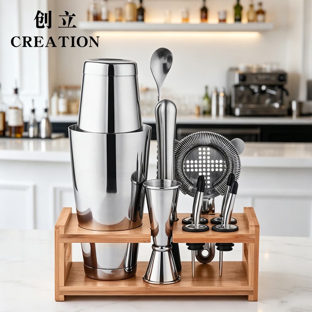 Conjunto de Coqueteleira de Aço Inoxidável, Ferramentas de Mistura para Bar, Coqueteleira Boston Completa A9KU