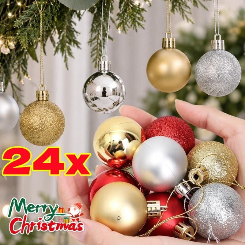 24 Pçs Plástico Galvanizado Bola De Natal Pendurado Ornamento-DIY Feriado Decorativo Colorido Bolas Pingente