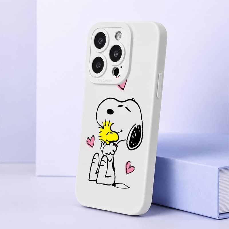 Snoopy Capa Silicone para iPhone 11 12 13 14 15 16 17 Pro Max Design Branco Fofo Anti Impacto Proteção Câmera TPU.