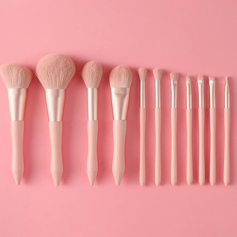 Conjunto de pincéis de maquiagem com alça de cintura pequena, rosa, laranja, macio, alto valor, 11 peças, conjunto compl