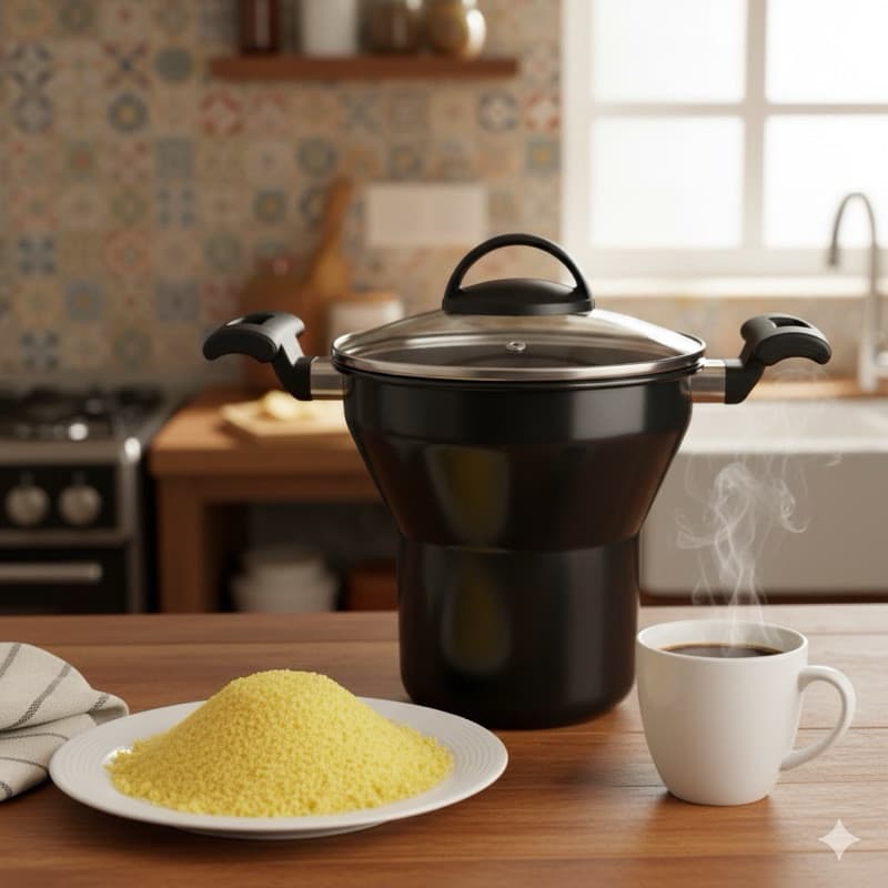 Cuscuzeira Preta Maravilhosa de Indução c/tampa de vidro + Espatula serve todos os fogoes