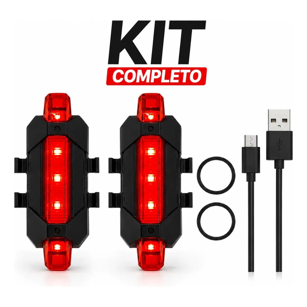 Lanterna Traseira Bike Kit 2 Sinalizador Led Recarregável