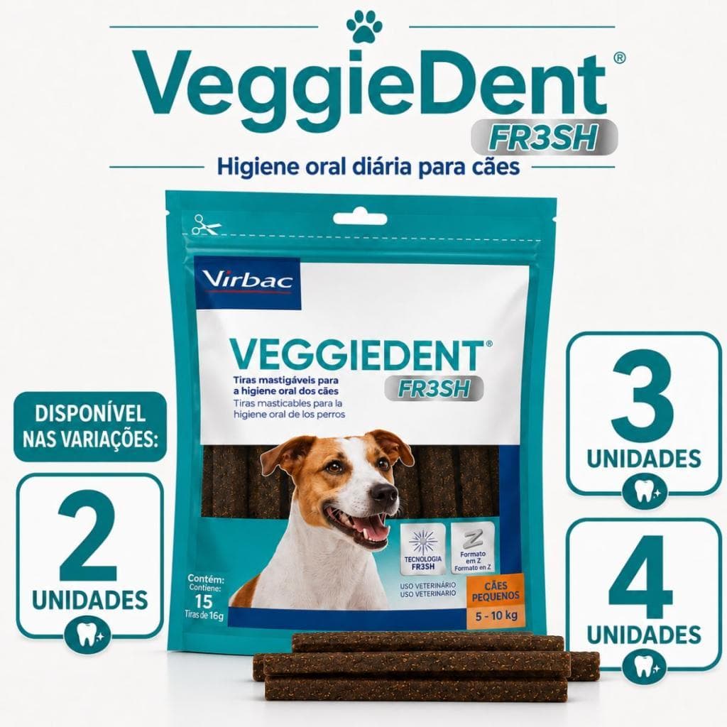 Kit Veggiedent Fresh 15 Tiras Cães Pequenos FR3SH Virbac