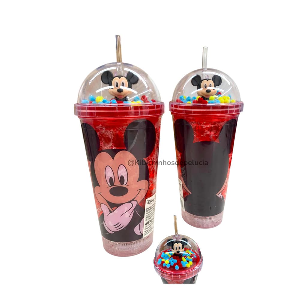Copo de Plástico com Canudo e LED 460ml- Mickey