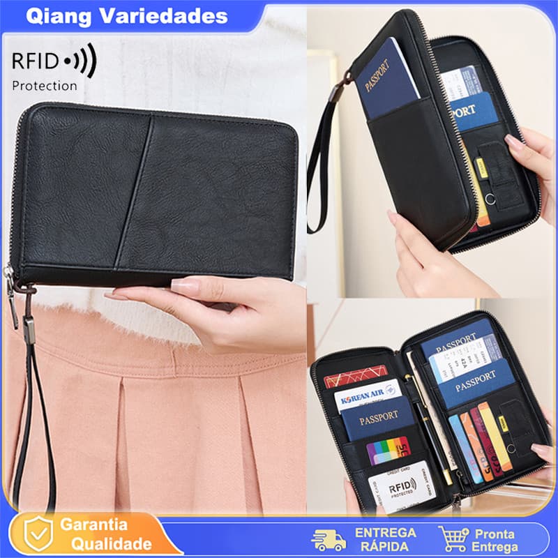 Porta Passaporte Familiar Organizador De Viagem Com Zíper