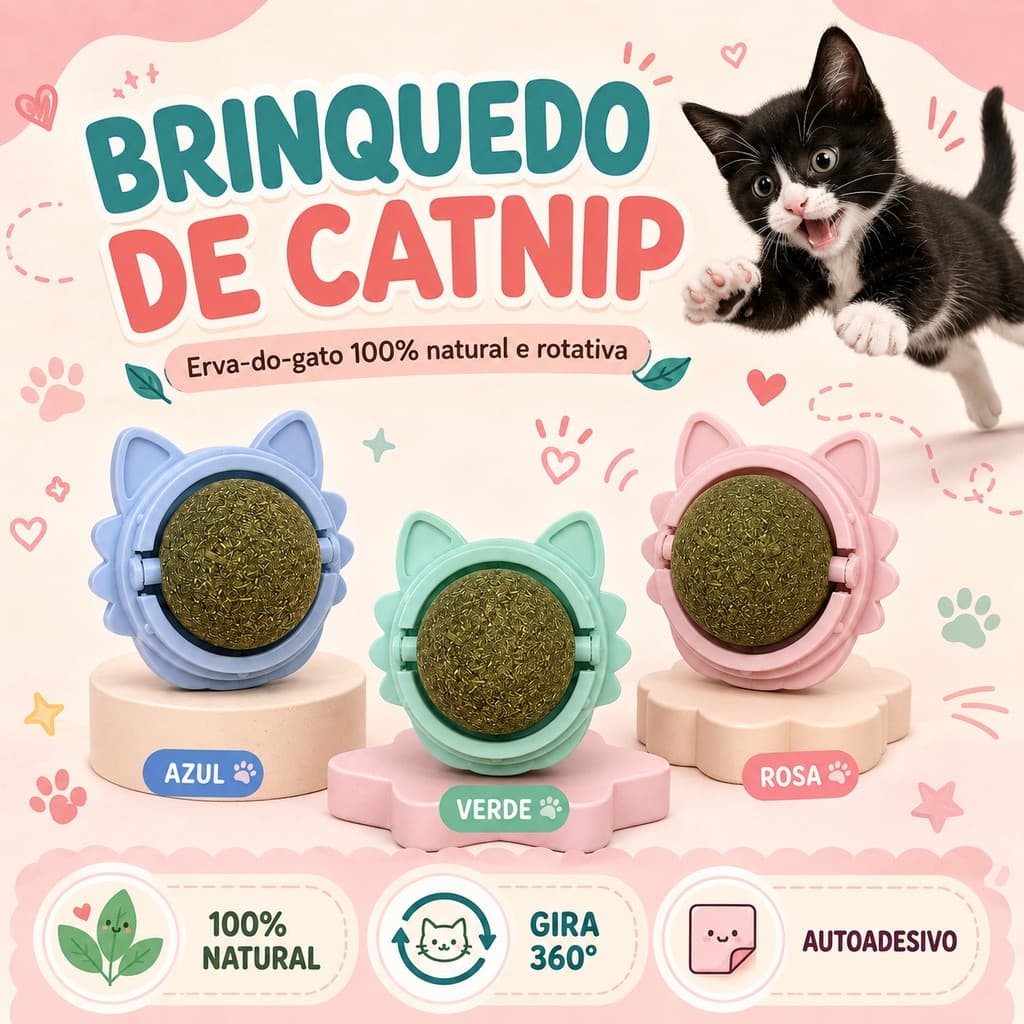 Brinquedo com Bola Erva Natural do Gato Relaxante Catnip Carinha do Gato