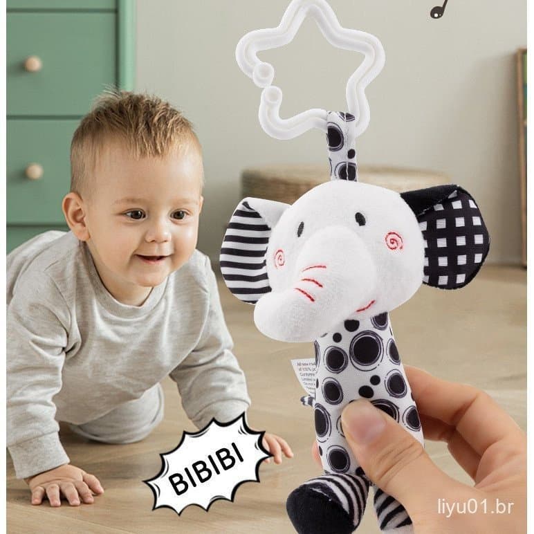 Carrinho De Brinquedo Para Bebê Pingente Recém-Nascido Perseguição Vista Preto E Branco Conforto Chocalho