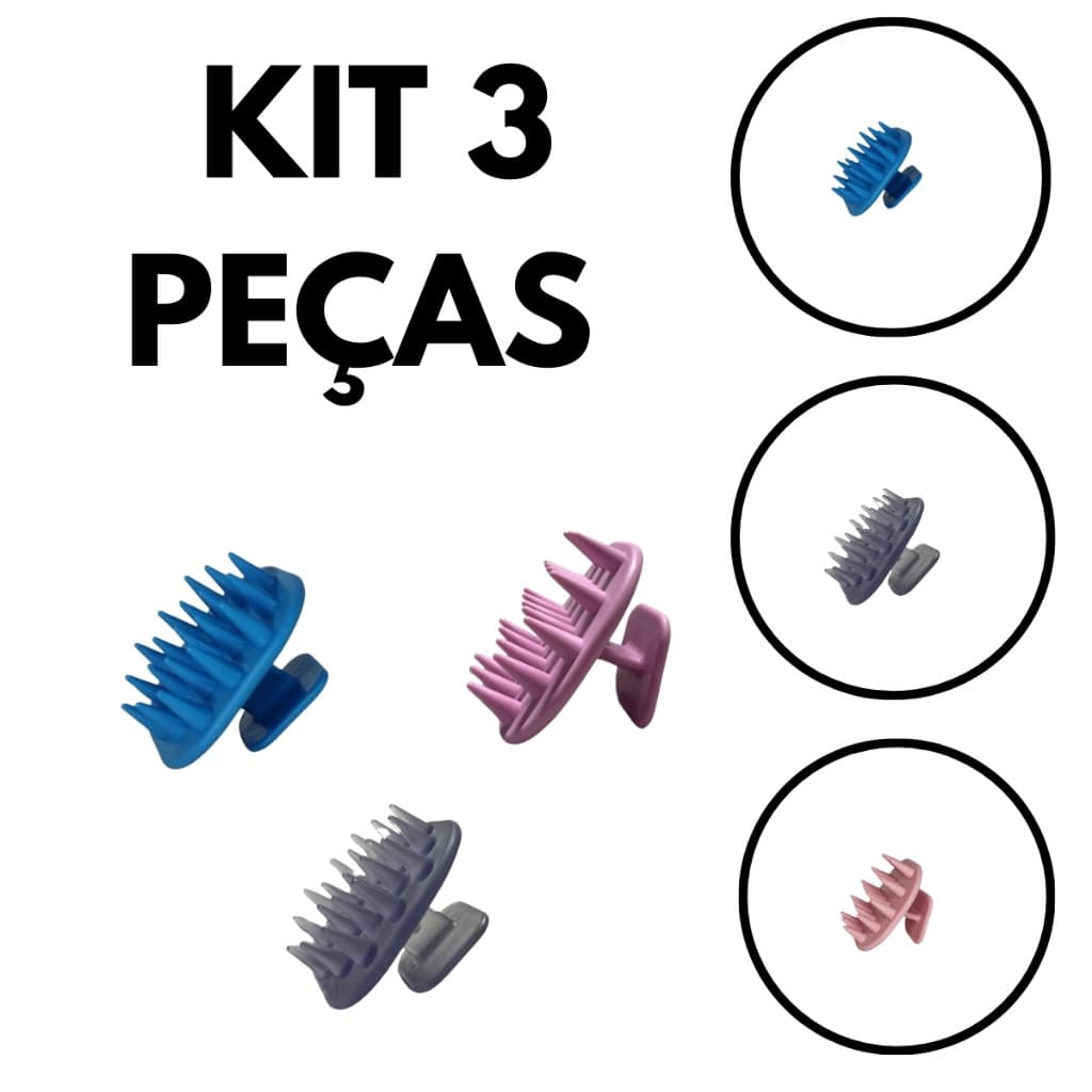 KIT 3 Escova De Lavar Cabelo de Silicone Auxilia O Crescimento Diminui A Quebra