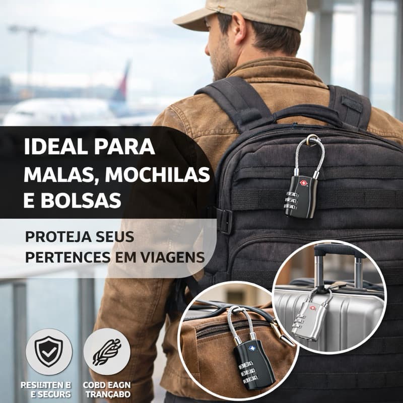 Cadeado TSA Senha Cabo Aço Mala Viagem Anti-Furto Bagagem Academia