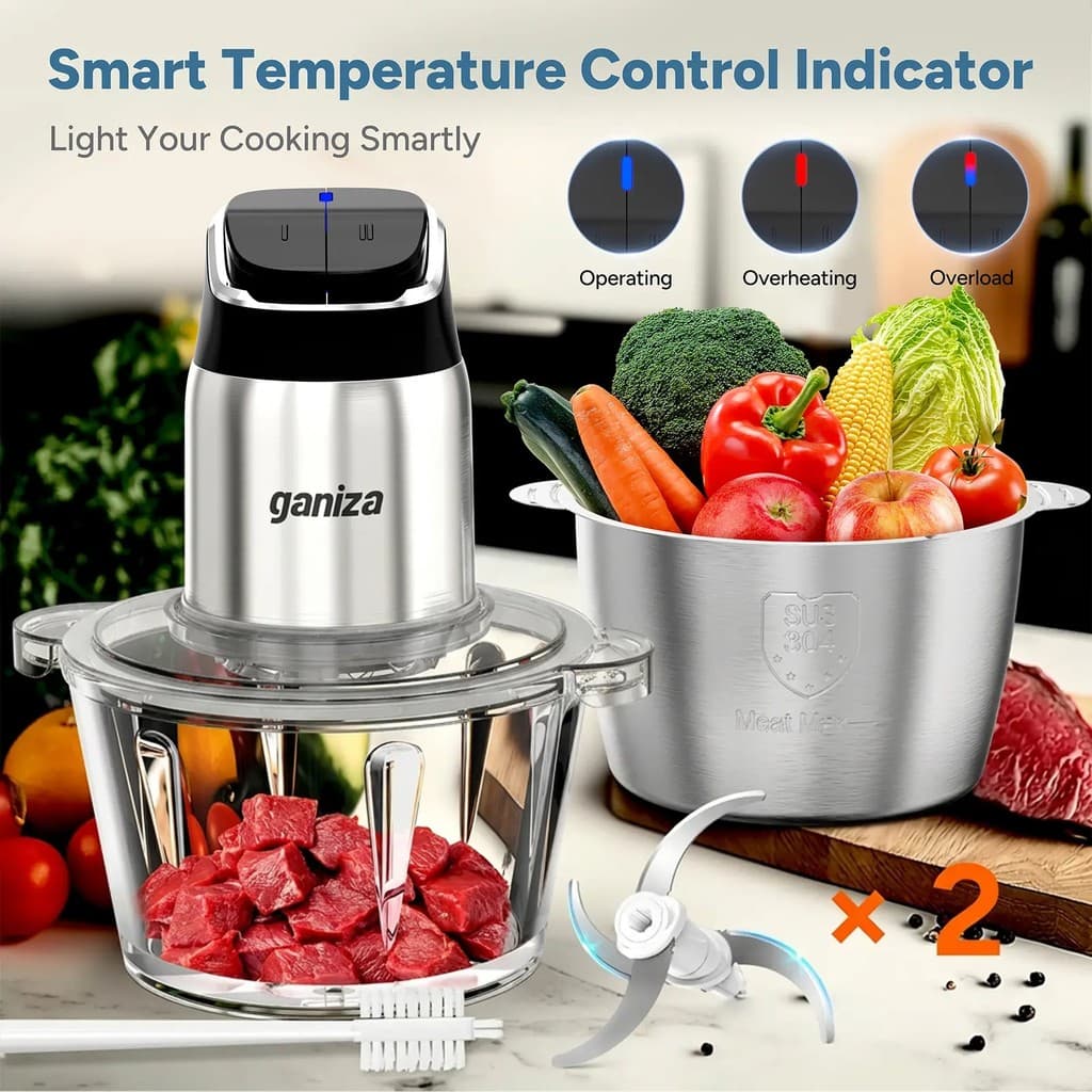 Processador de alimentos Ganiza, equipado com 8 tigelas de vidro e 8 tigelas de aço inoxidável, picador de alimentos de
