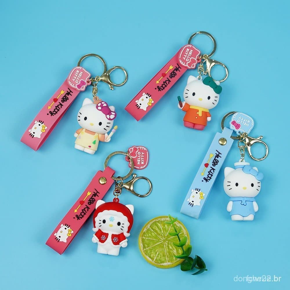 Chaveiro Criativo Hello Kitty em PVC com Pingente Fofo Pequeno Presente Decoração para Carro e Bolsa