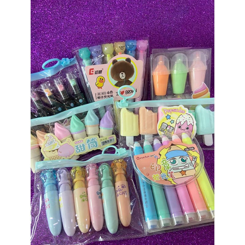 kit com 6 Canetas Mini Maçar Texto fofos/marcador de destaque / canetas coloridas