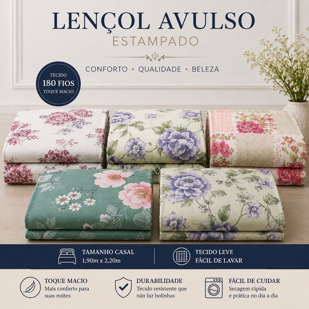 Kit de Lençol Casal Padrão Avulso 100% Poliéster Microfibra Estampado Macio