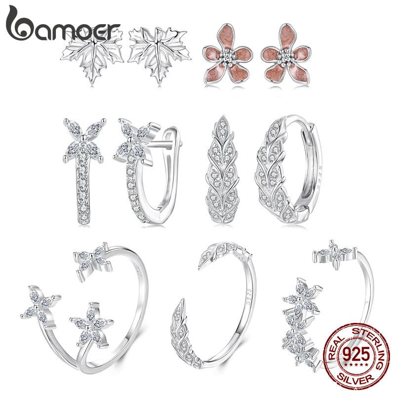 Brincos Bamoer 925 em Prata Esterlina Original, Folha de Bordo de Outono, Joias Antialérgicas, Presente para Mulheres XI