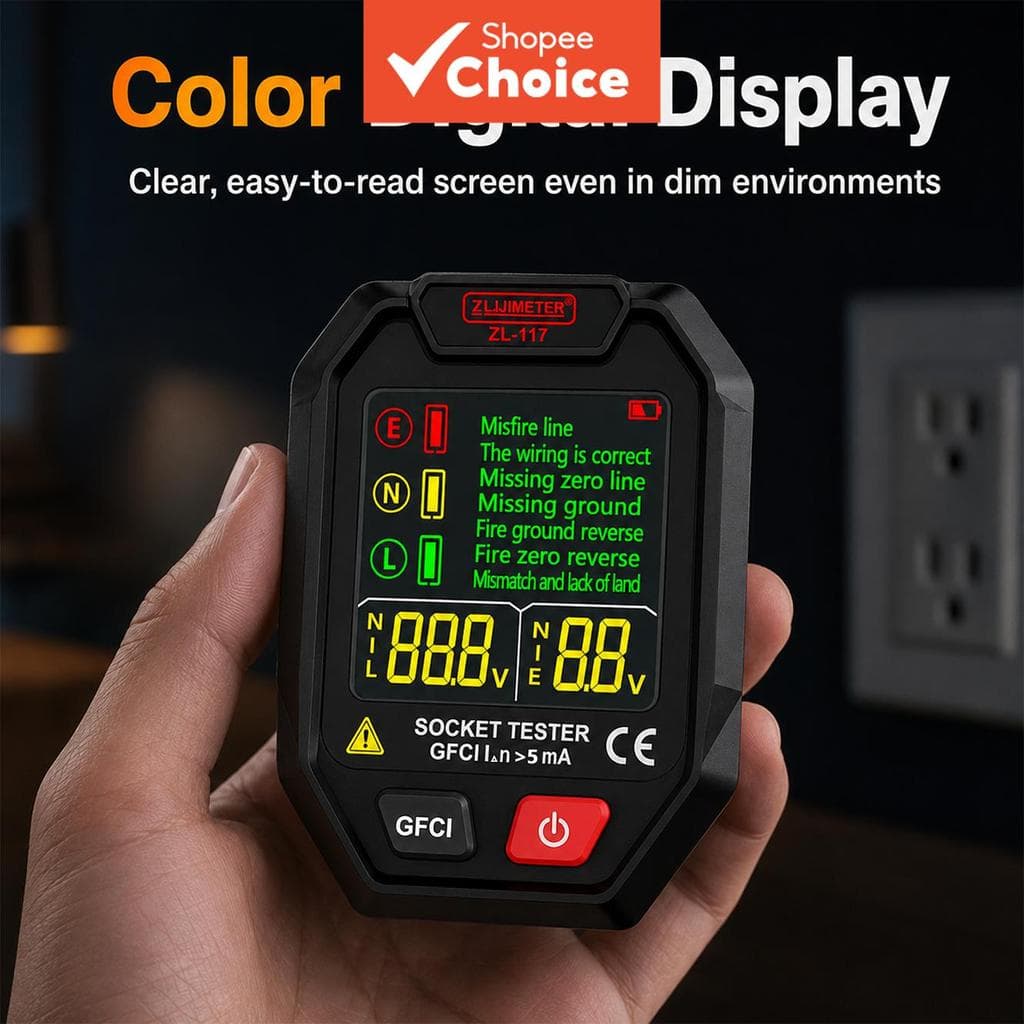 RCD GFCI NCV 30 mA Testador Digital de Tomadas, Verificador Inteligente de Tomadas com Tela Grande, Detector de Tensão