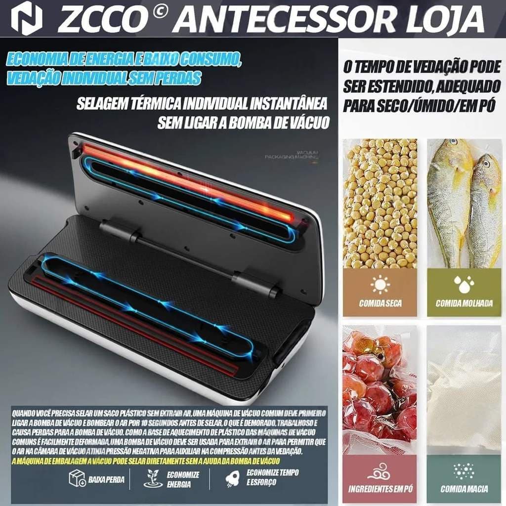 ZCCO Seladora a Vácuo Automática Máquina Fechar Saco Plástico Doméstica Comercial Conservação de Alimentos 220V
