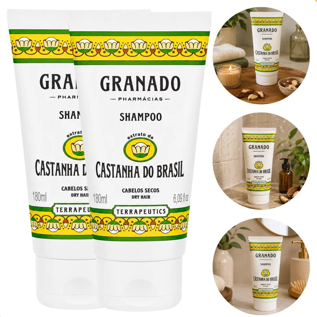 2 Shampoos Granado Castanha Do Brasil 180ml Cabelo Seco