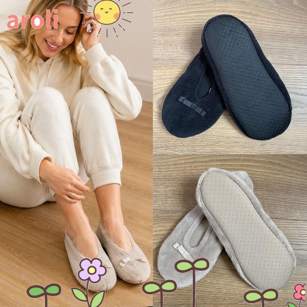 Chinelos Femininos AROLI , Sapatos De Chão Internos Fechados De Pelúcia Macia , Planos De Balé Laváveis