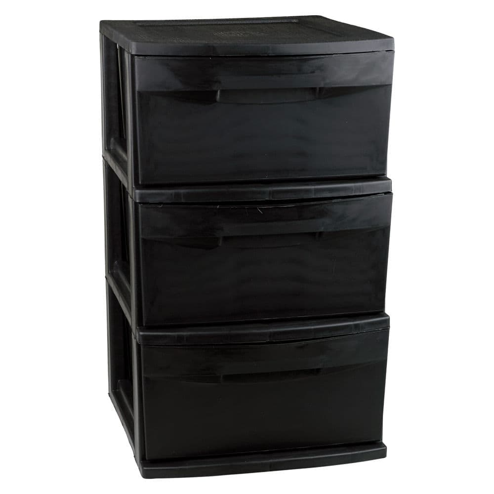 Gaveteiro de Chão Plástico São Bernardo Preto 3 Gavetas 37x32x54cm