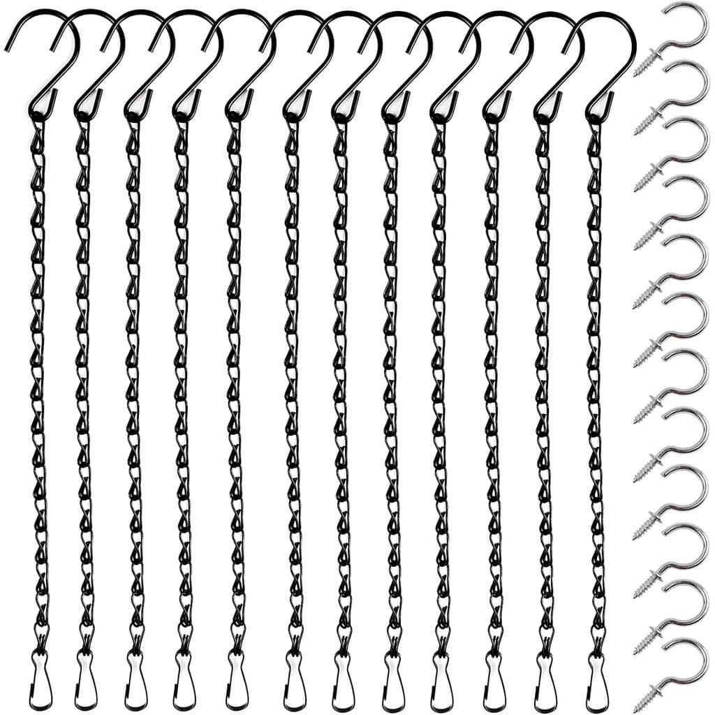 ROYHOO 12PCS 9.5 Inch Black Hanging Chains with 12pcs Ceiling Hooks, Garden Plant Hangers for Hanging Bird Feeders, Bill